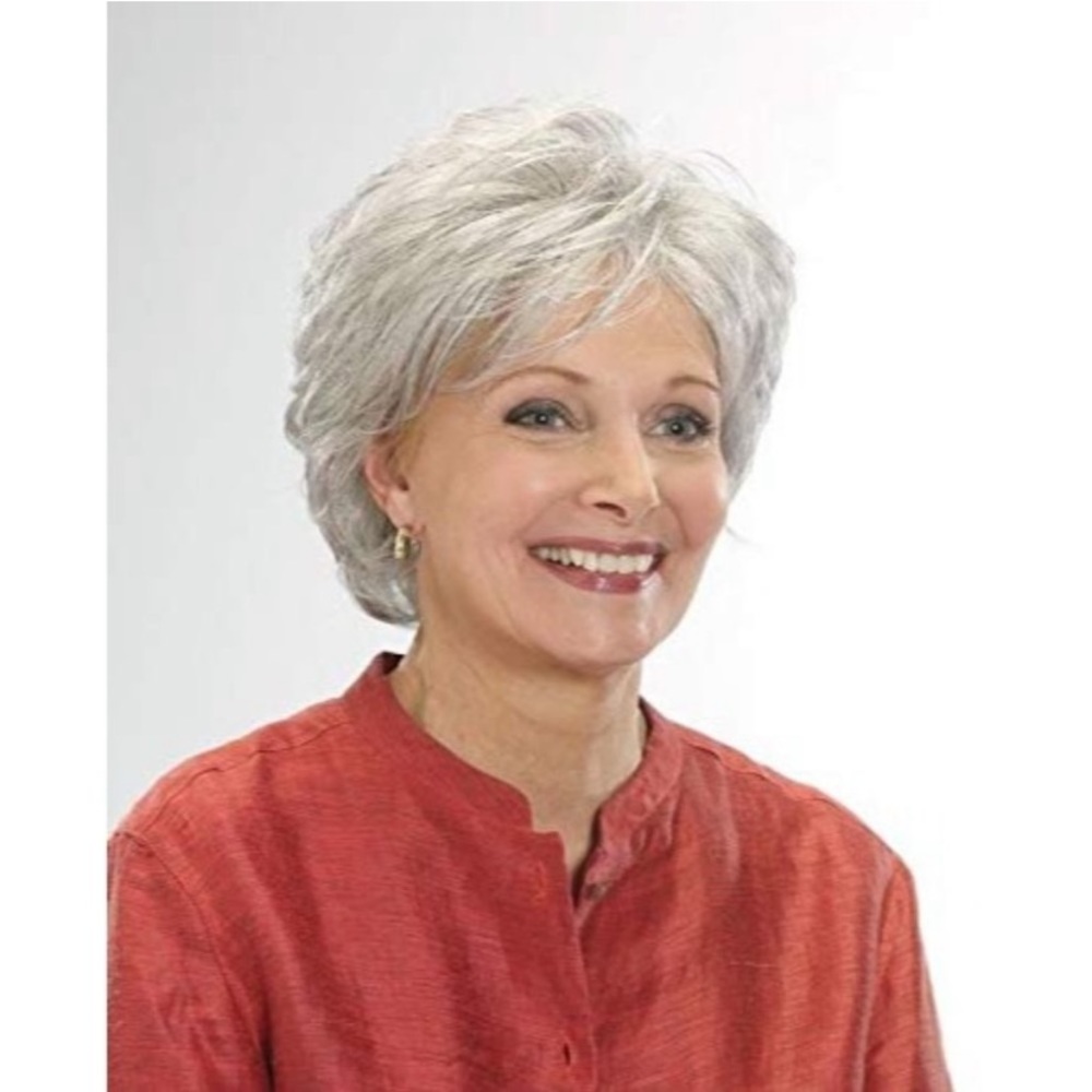 Emmor Short Silver Grey Human Hair Wigs for Women Blend with Healthy Memory Fibe